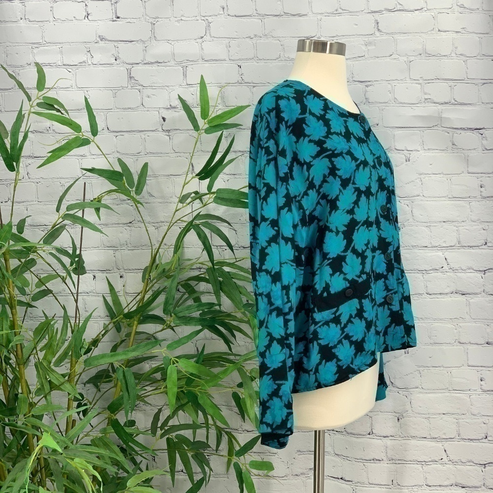 🎉Reversible Black & Turquoise Leaf Pattern Jacket - Picture 2 of 4